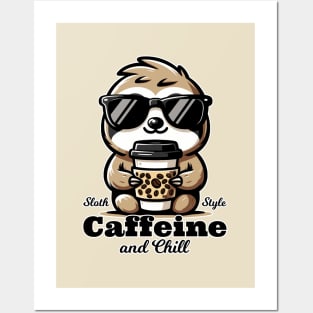 Cute Sloth Coffee - Caffeine and Chill Posters and Art